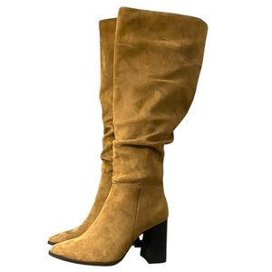 Camel Faux Suede Knee high Boots with heel